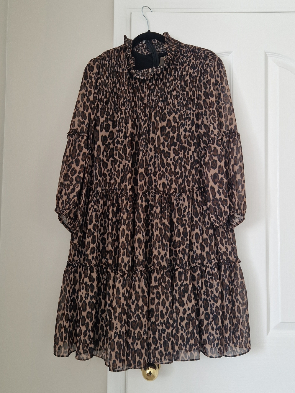 Taylor Leopard Print Tiered Midi Dress in Brown
